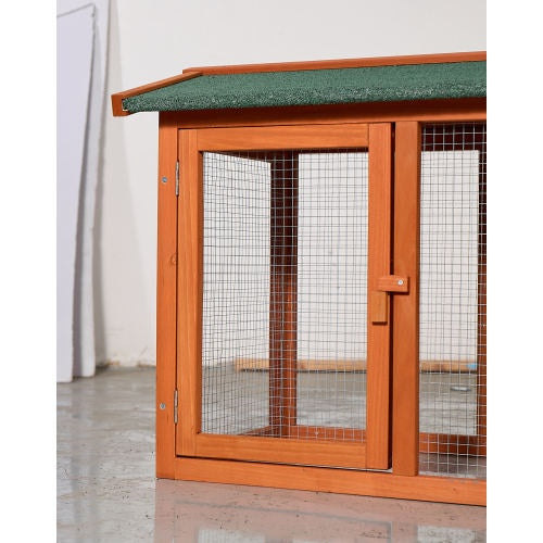 Large Wooden Rabbit Hutch, Outdoor Bunny Cage With Spacious Run, Waterproof Asphalt Roof, Pull-Out Tray And Ramp, Fir Wood Pet House For Rabbits, Chickens And Small Animals  Brown Green