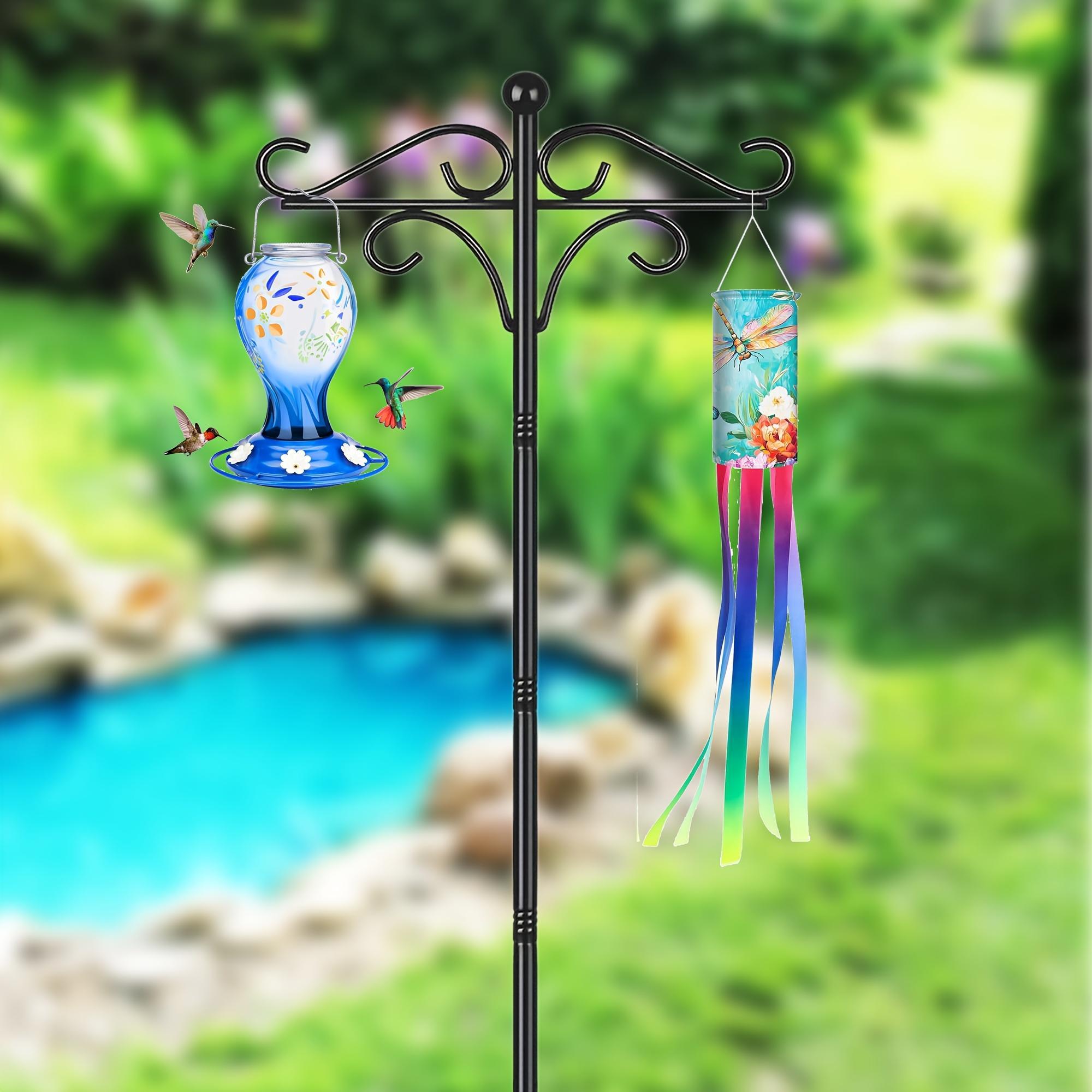 Two Heavy Duty 76 Inch Outdoor Metal Shepherd's Hooks Traditional Double Bird Feeder Pole With Five Finger Adjustable Plant Hooks Suitable For Garden And Wedding Decoration Suitable For Bird Feeders P