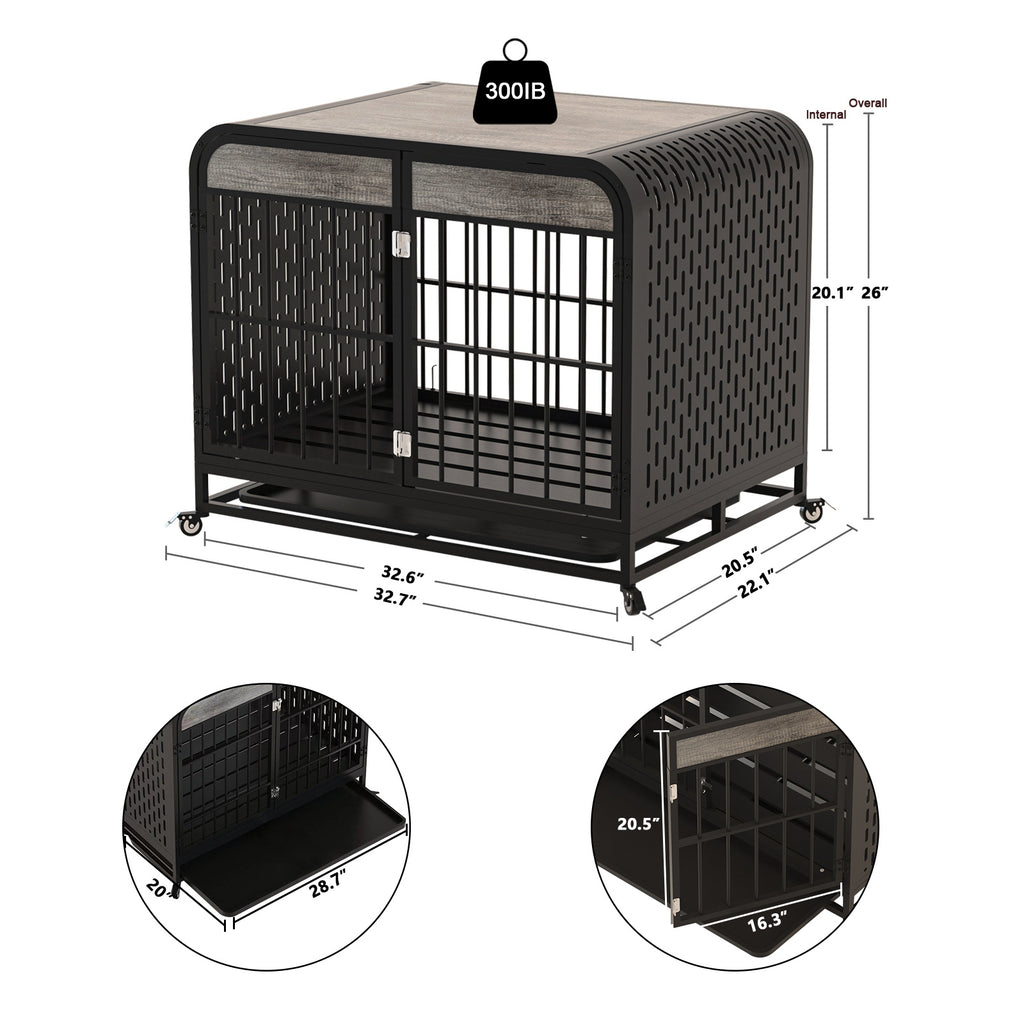 Heavy Duty Dog Crate Furniture Wooden Table 33-inch Grey