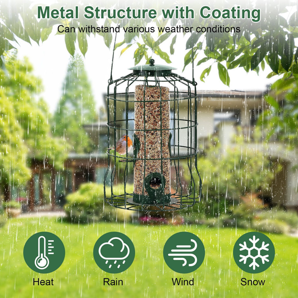 Outdoor Wild Bird Feeder Squirrel-Proof Chew-Proof Metal Hanging Seed Feeder With 4 Feeding Port For Small Songbirds