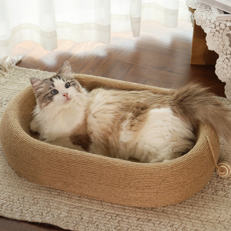 Large Space Sisal Cat Scratching Board Cat Bed, One-piece Enlarged And Widened Wear-resistant And Non-chipping Cat Scratching Basin With Cat Ball Toy, Concave Design Cat Bed For Scratching And Sleepin