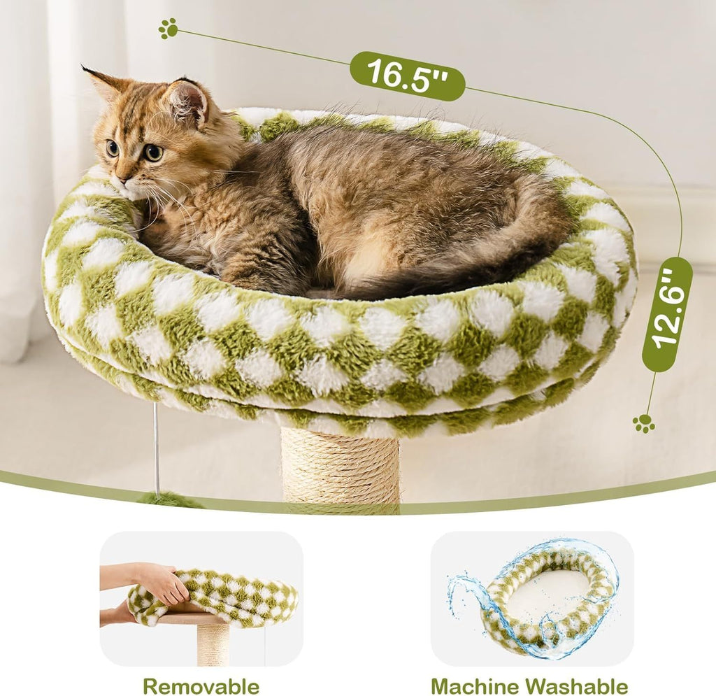 Mewoo Cat Scratching Post & Bed - 2-in-1 Small Cat Tower With Sisal Scratcher And Ball Track Toys Green, Medium