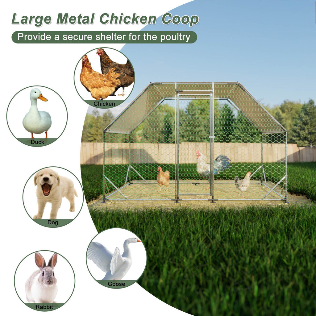 Galvanized Metal Walk-in Chicken Coop Cage With Poultry Run Hutch Hen House