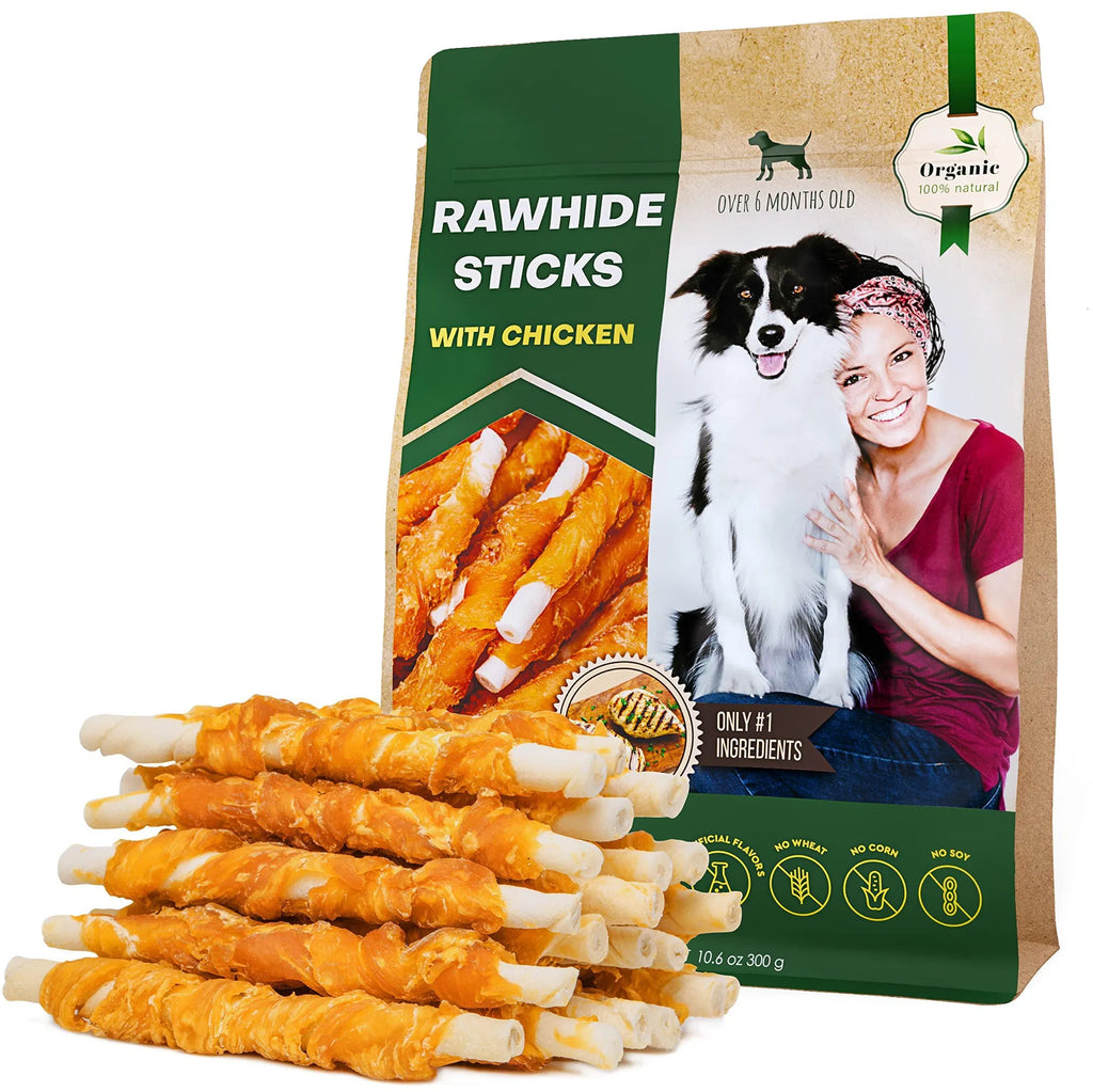 Dog Sticks Wrapped with Chicken, Natural Chew Treats Grain Free Organic Meat & Human Grade Dried Snacks In Bulk for Dogs