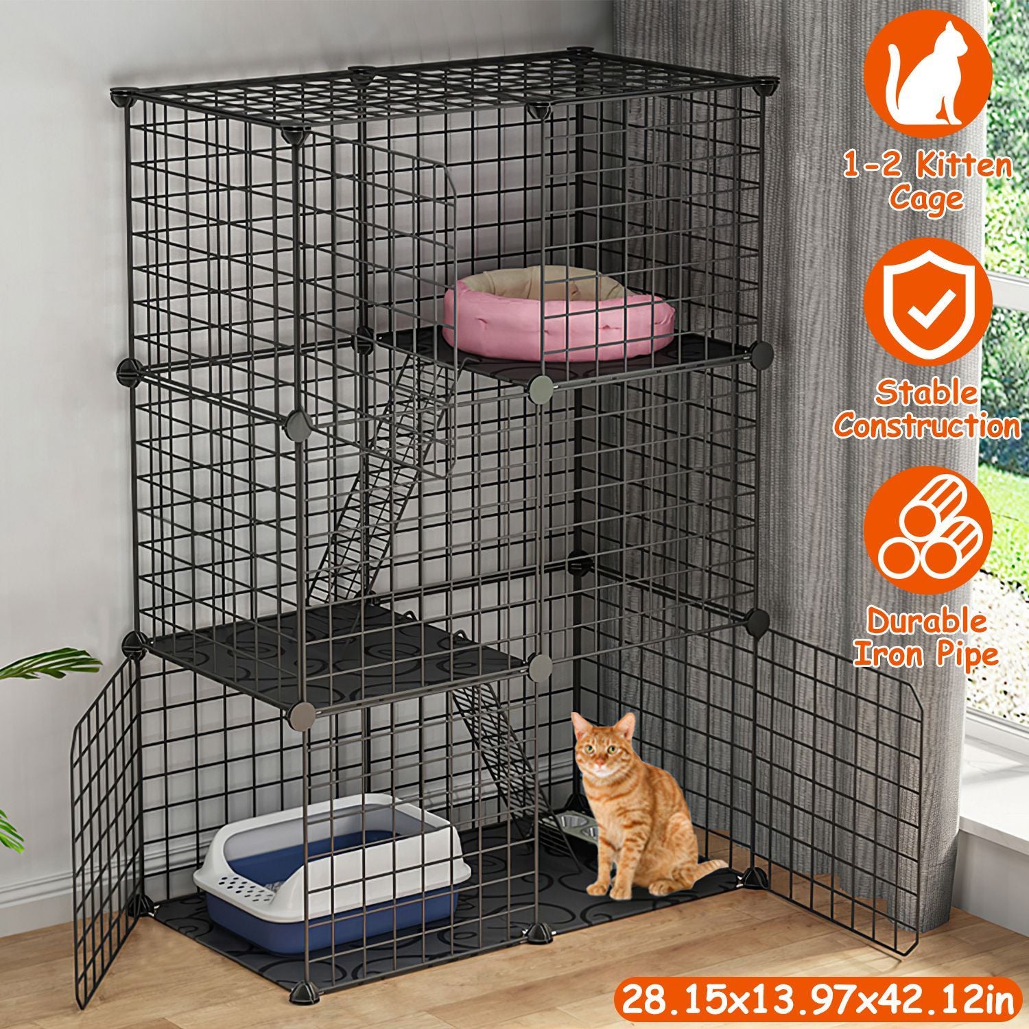 Cat Cage DIY Indoor Pet House, Small Animal House. Detachable Playpen With 3 Doors And 3 Layers, Suitable For Kittens, Puppies, Rabbits