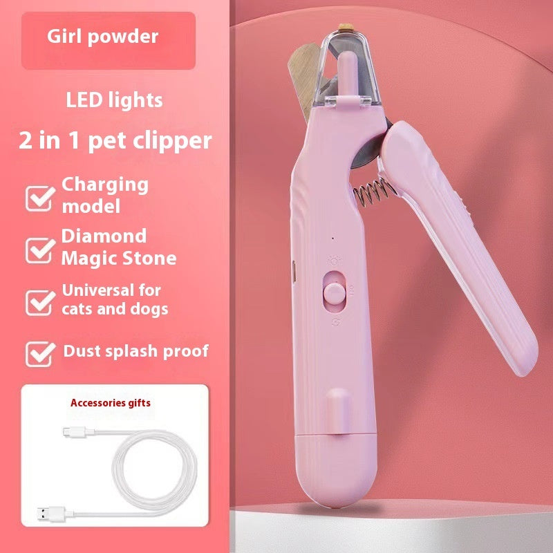 2 In 1 Pet Nail Clippers With Led Light Multifunction Animals Paw Nail Trimmer