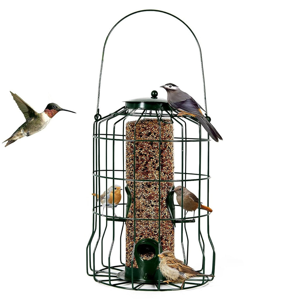 Outdoor Wild Bird Feeder Squirrel-Proof Chew-Proof Metal Hanging Seed Feeder With 4 Feeding Port For Small Songbirds