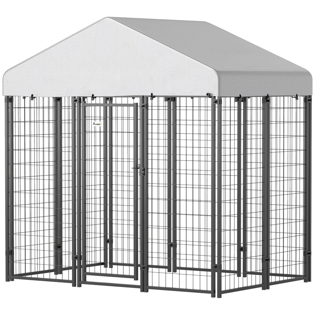 Outdoor Dog Kennel With Roof With Escape-proof Lock, UV-Resistant & Waterproof Cover, 5.9 X 4 X 6, Silver