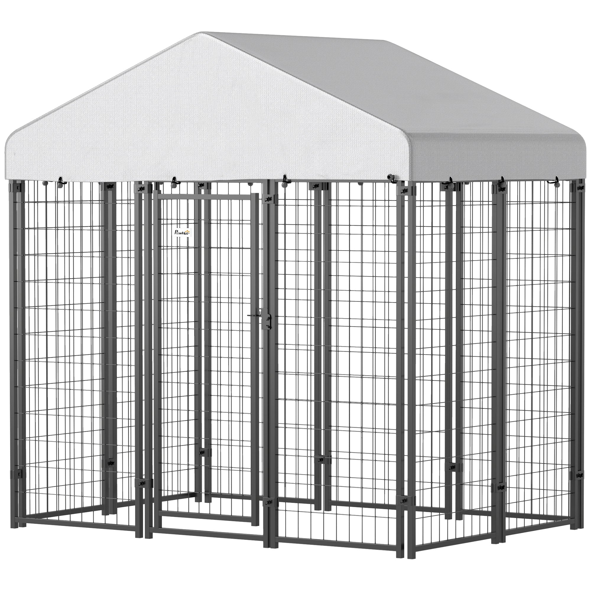 Outdoor Dog Kennel With Roof With Escape-proof Lock, UV-Resistant & Waterproof Cover, 5.9 X 4 X 6, Silver