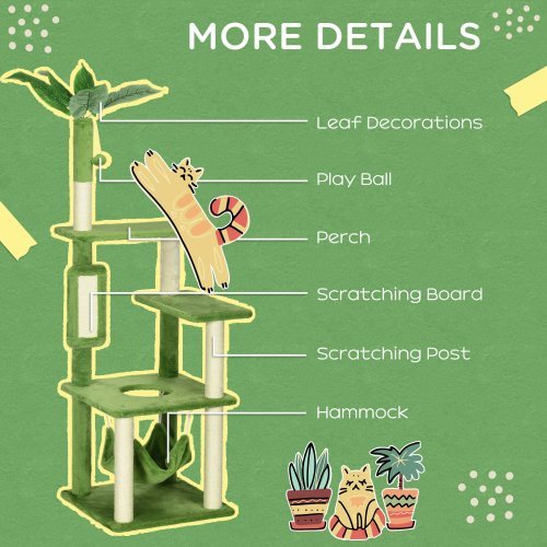 PawHut 56 Cat Tree For Indoor Cats With Hammock, Cat Tower With Scratching Post, Platforms, Play Ball And Anti-tipping Device, For Indoor Cats, Green