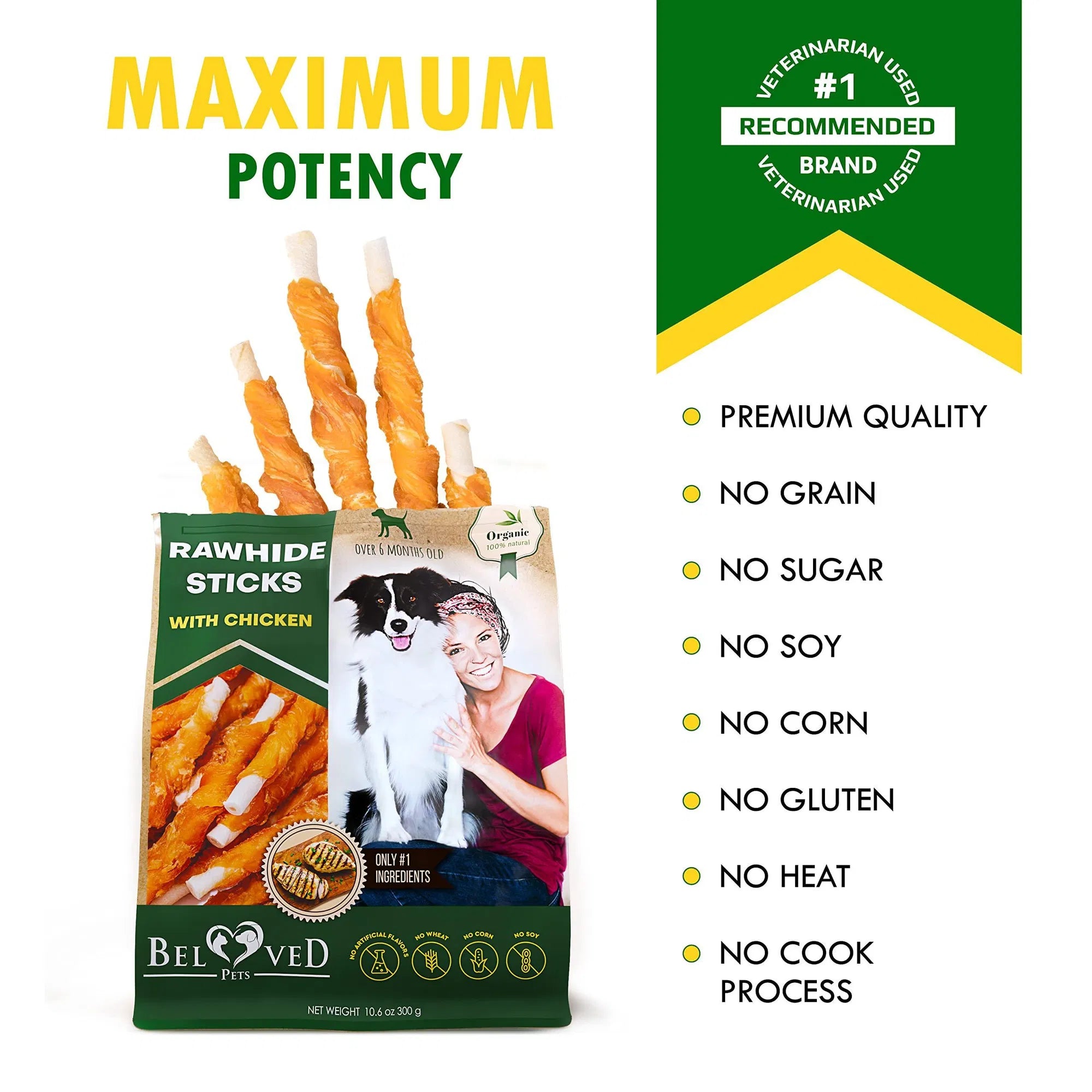 Dog Sticks Wrapped with Chicken, Natural Chew Treats Grain Free Organic Meat & Human Grade Dried Snacks In Bulk for Dogs