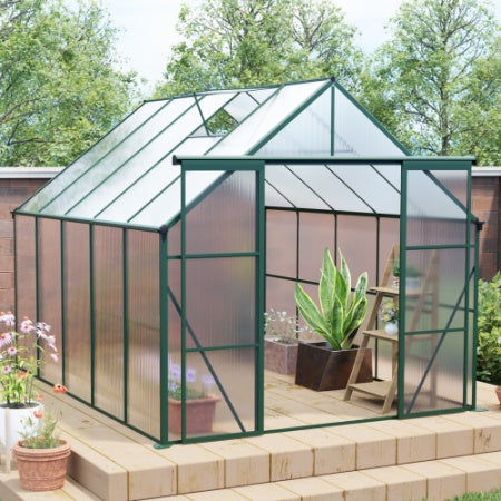 8x10FT Double Door Polycarbonate Greenhouse Raised Base And Anchor Aluminum Heavy Duty Walk-in Greenhouses For Outdoor Backyard In All Season