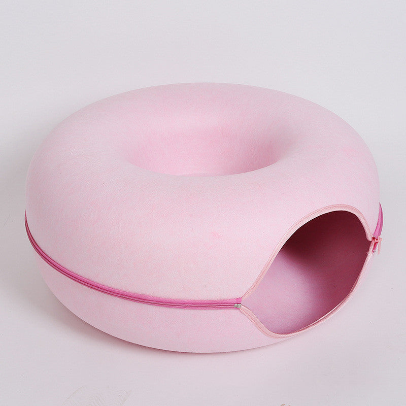 Four Seasons Round Woolen Felt Cat Tunnel Nest
