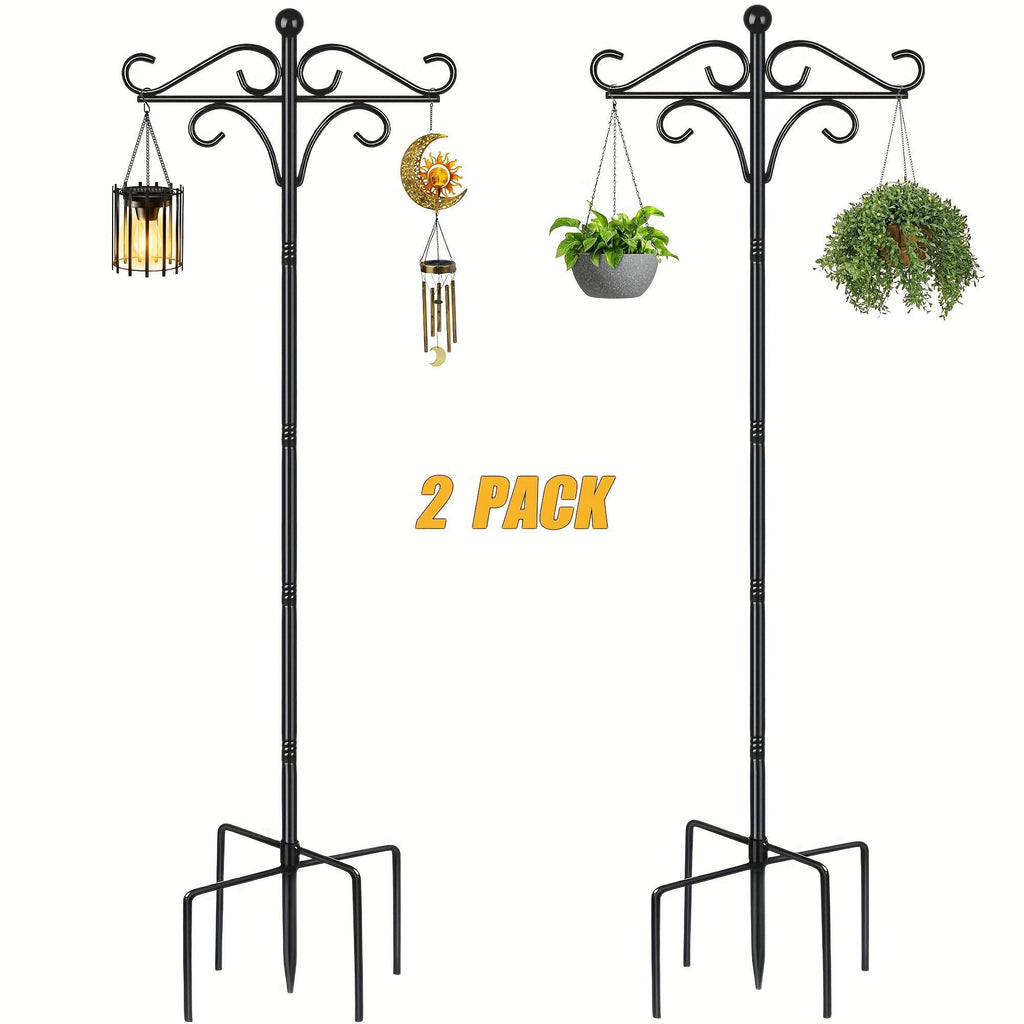 Two Heavy Duty 76 Inch Outdoor Metal Shepherd's Hooks Traditional Double Bird Feeder Pole With Five Finger Adjustable Plant Hooks Suitable For Garden And Wedding Decoration Suitable For Bird Feeders P