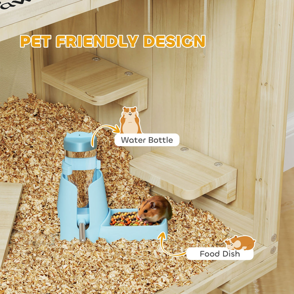 Wooden Hamster Cage With Legs, Gerbil Cage For Syrian, Dwarf, Mouse, 28 X 16 X 29.5, Nature Wood