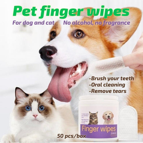 3-in-1 Pet Finger Dental Wipes For Dogs & Cats Pack Of 50