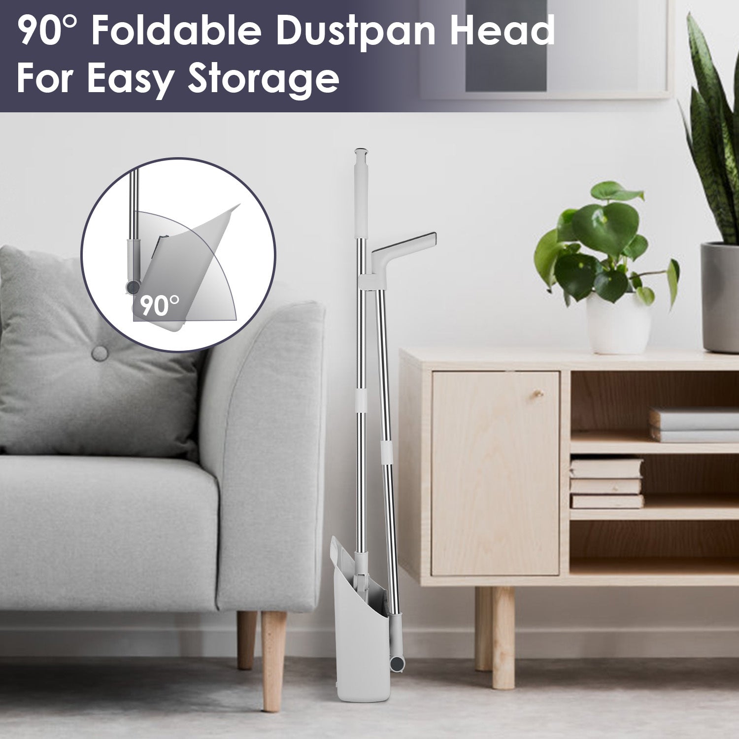 1Set Broom And Dustpan Combo Set With Squeegee Stainless Steel Handle 4 In 1 Upright Standing Broom And Dust Pan For Indoor Outdoor Garage Kitchen Room Office Sweeping