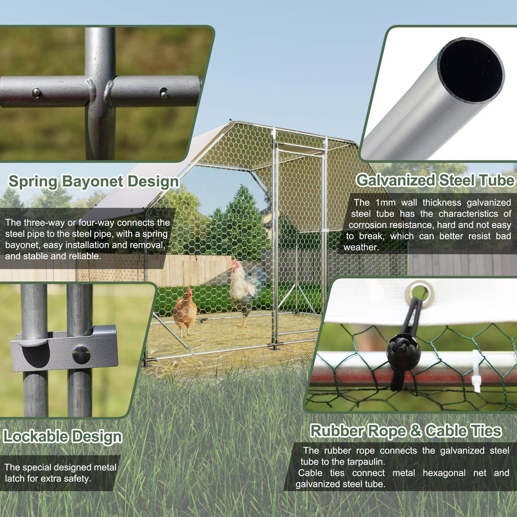 Galvanized Metal Walk-in Chicken Coop Cage With Poultry Run Hutch Hen House