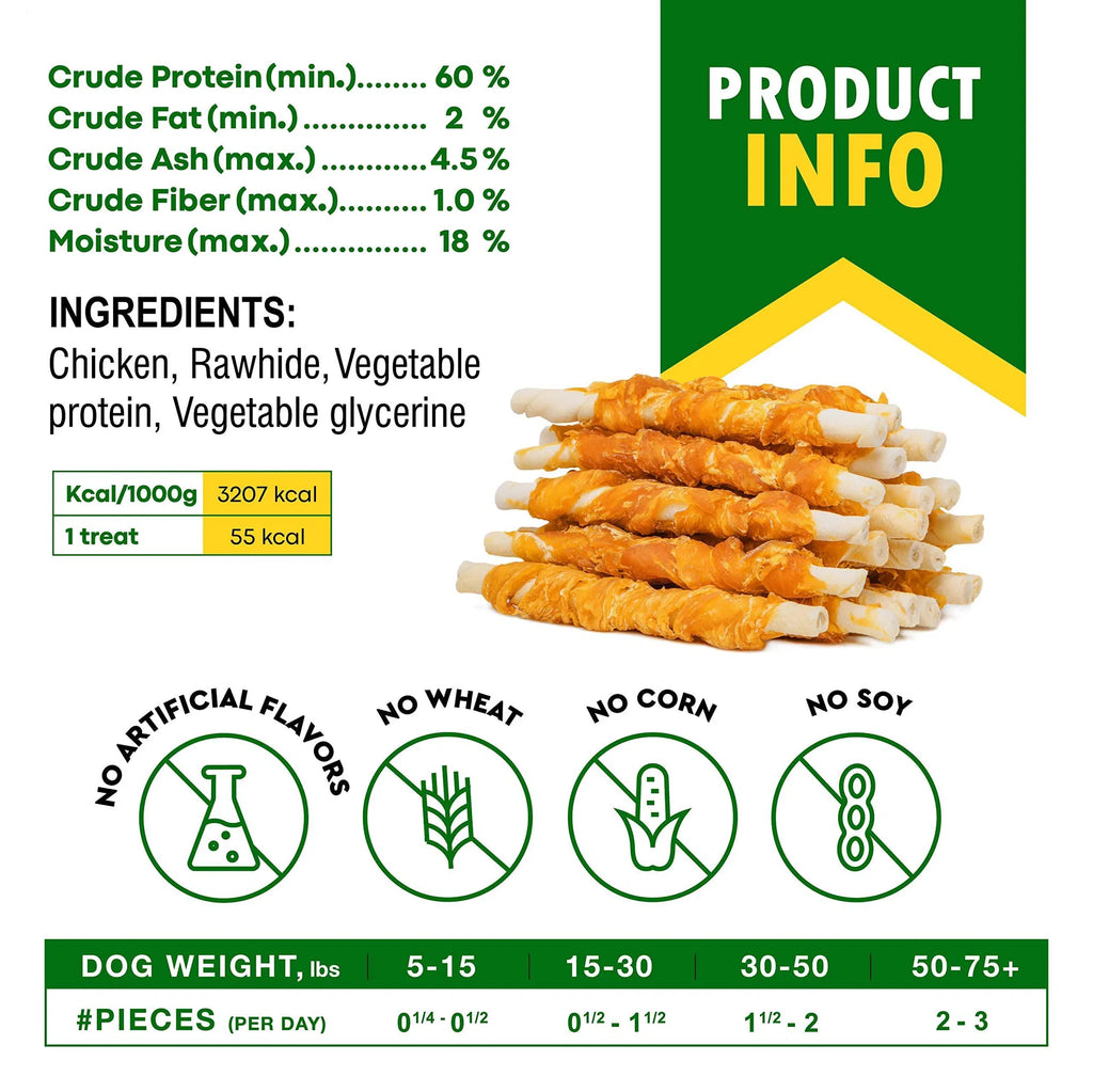 Dog Sticks Wrapped with Chicken, Natural Chew Treats Grain Free Organic Meat & Human Grade Dried Snacks In Bulk for Dogs