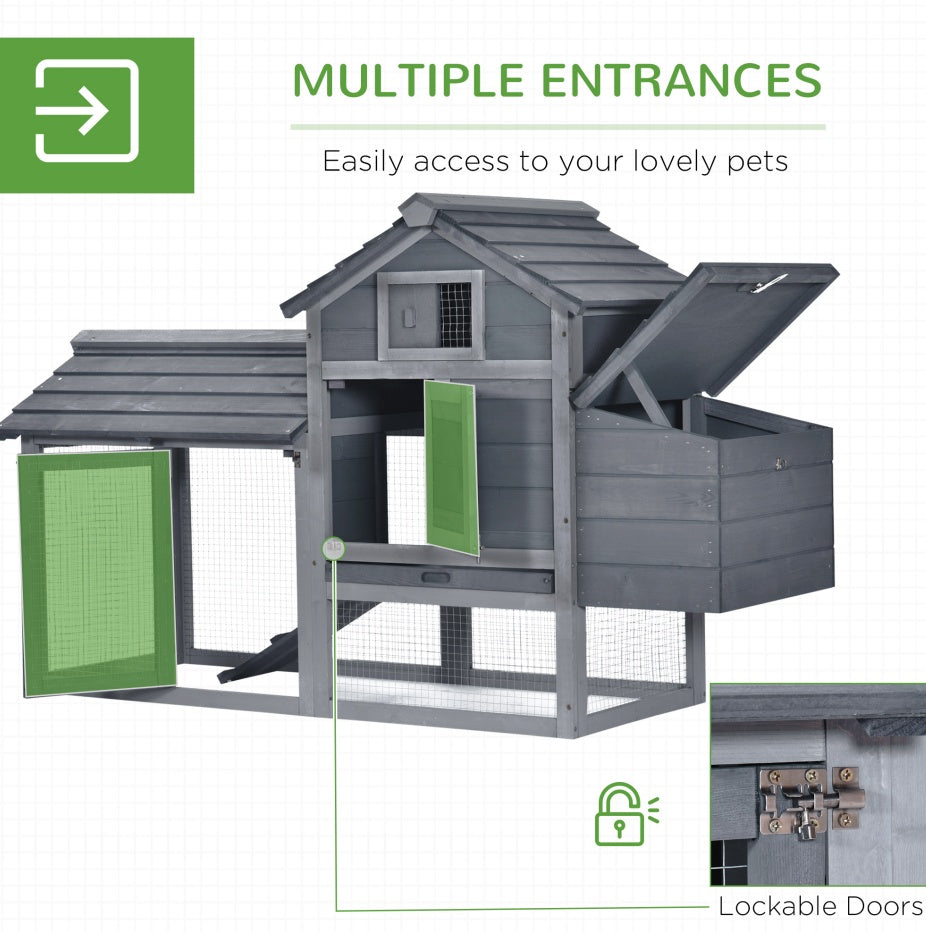 Chicken Coop Kit 59 Outdoor Solid Wood Enclosed House Ventilation Gray