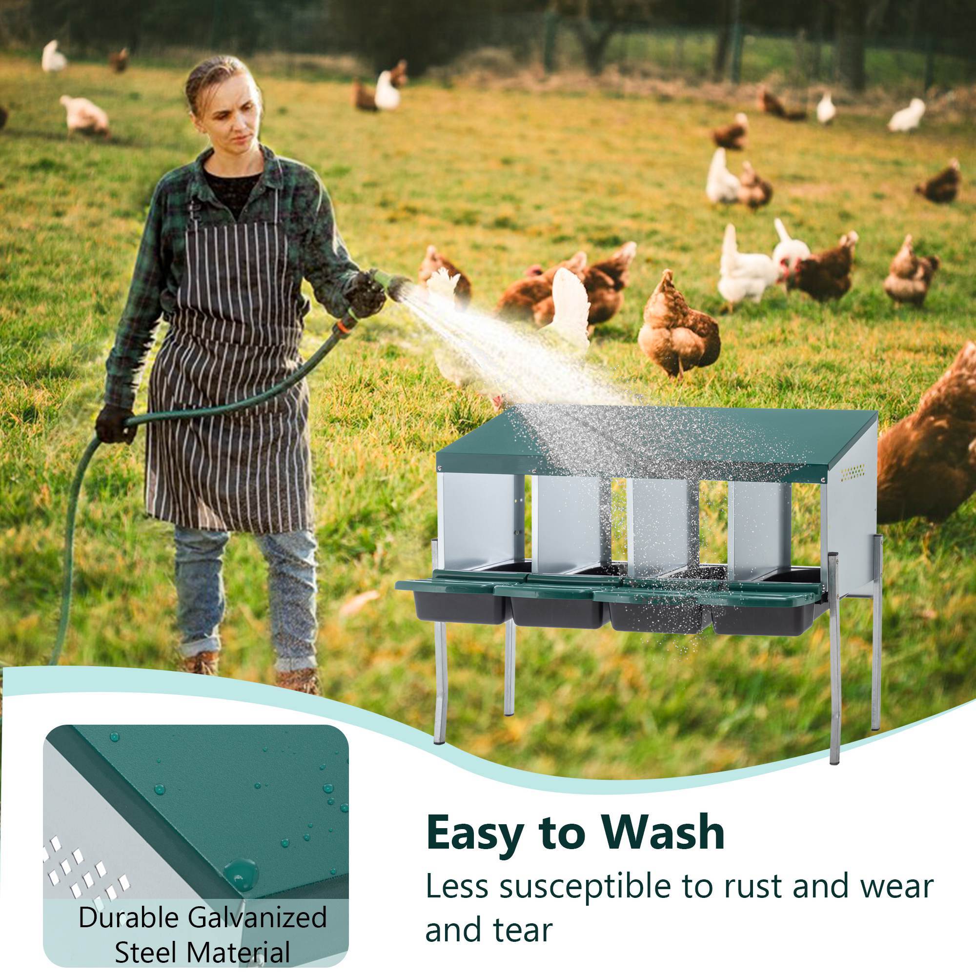 4-Hole Chicken Nest, With Legs And Cover To Protect Eggs,Green