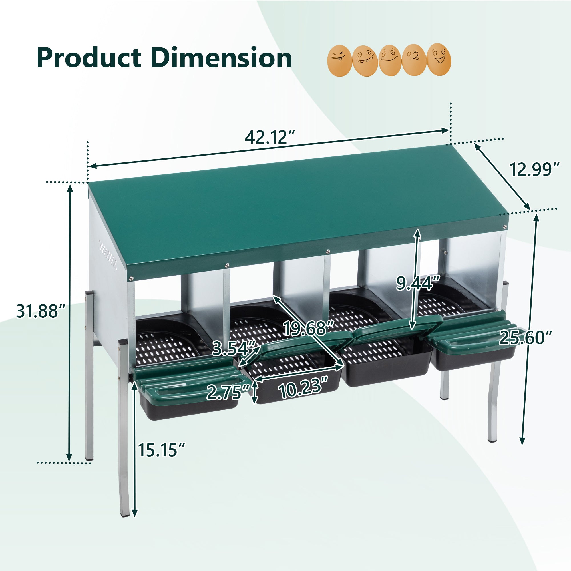 4-Hole Chicken Nest, With Legs And Cover To Protect Eggs,Green