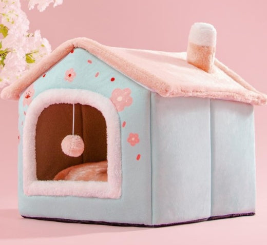Foldable Dog Villa Bed Warm Enclosed Cave