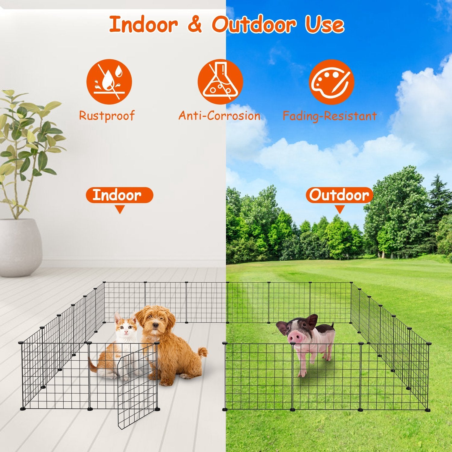 1Pc Small Animal Playpen With Door Dog Metal Playpen Small Medium Kitten Puppy Guinea Pig Rabbit Kennel Small Animal Cage Metal Wire Fence For Indoor Outdoor Yard Camping