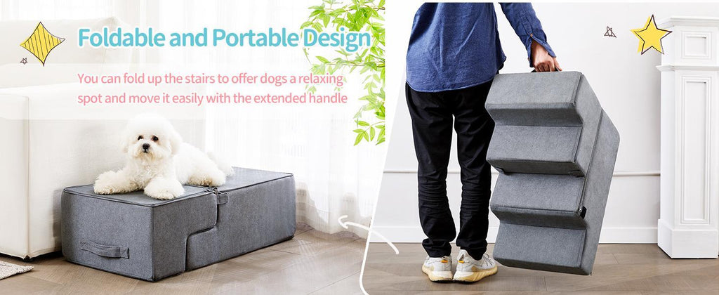 Four-step Dog Bed Indoor Non-slip Balance Pet Ramp Gray