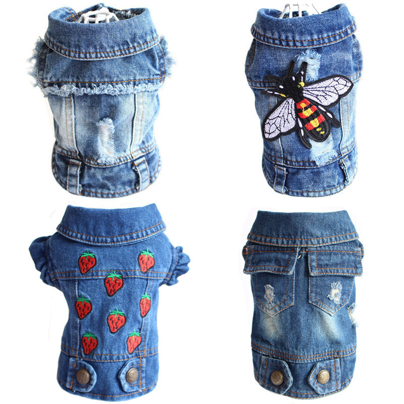 Designer Dog Clothes Small Dog Denim Jacket Coat Cat Costume Puppy Jeans Vest Spring Clothing