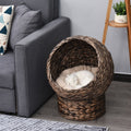 Handmade Wicker Elevated Cat Bed with Cushion