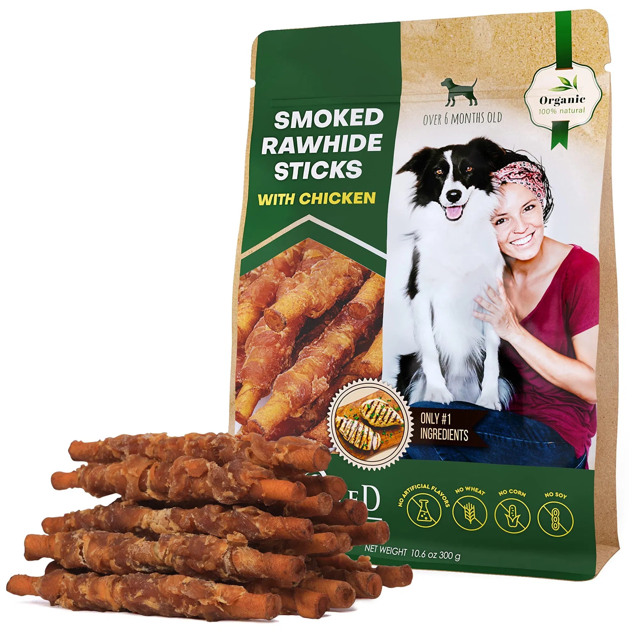 Smoked Rawhide Sticks Wrapped Chicken Dog Natural Chew Treats Grain Free Organic Meat Healthy Human Grade Dried Snacks In Bulk