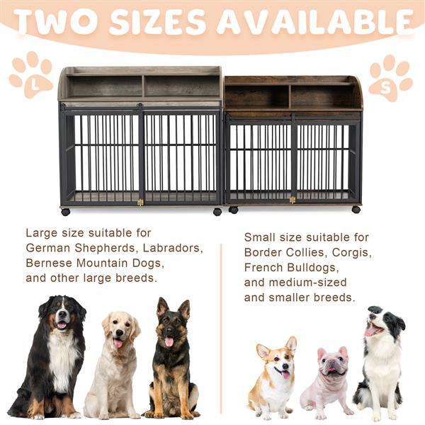 Heavy Duty Large Dog Cage Furniture Sliding Door Ample Storage Lockable Wheels