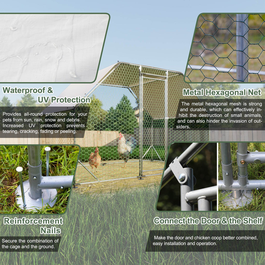 Galvanized Metal Walk-in Chicken Coop Cage With Poultry Run Hutch Hen House