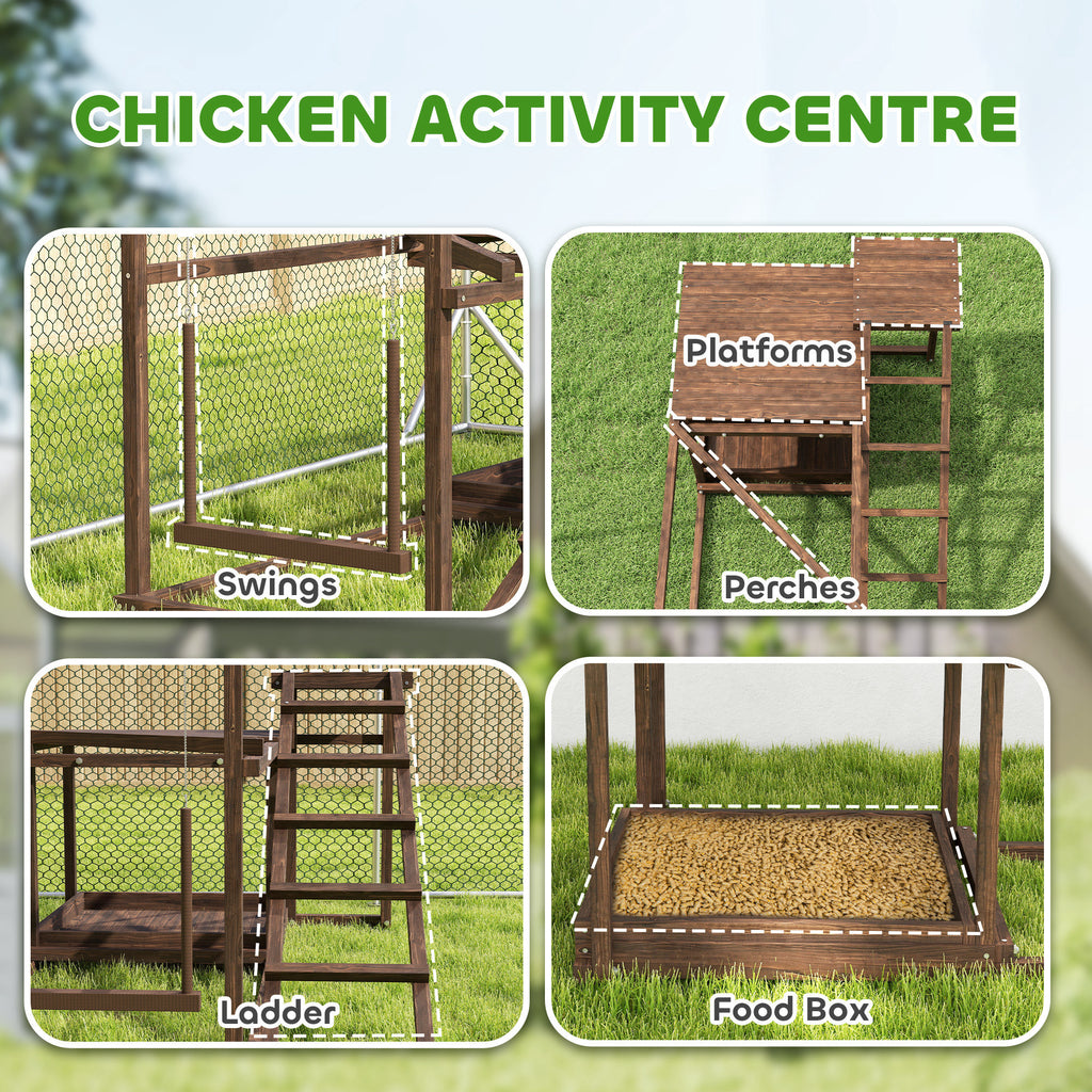 Wooden Chicken Activity Play Set With Perch, Swing, Ladder, Platforms, Feeder Storage, Coffee