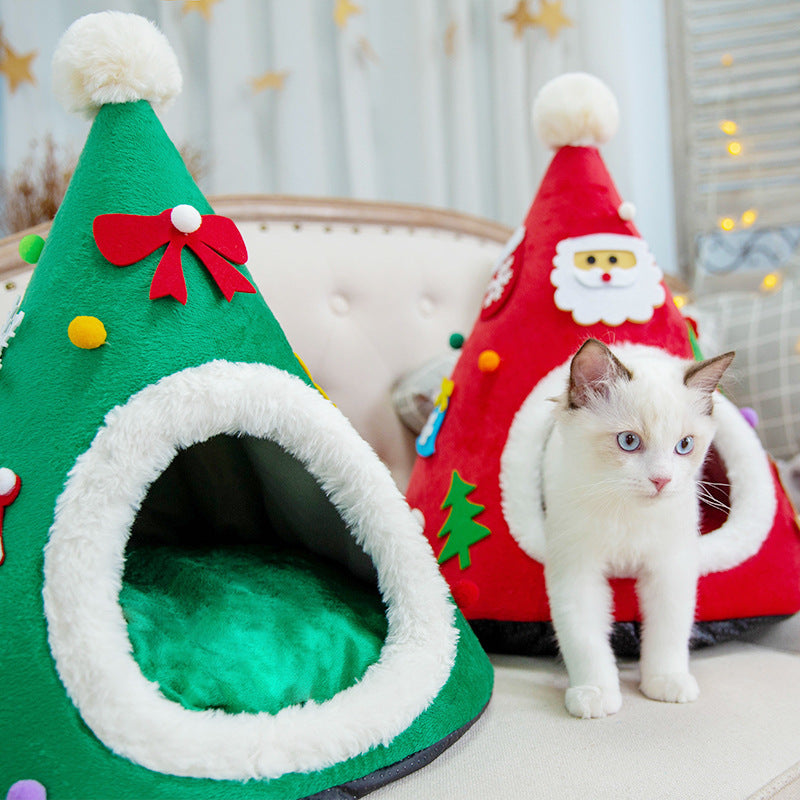 Autumn And Winter Warm Cat Nest Christmas Hat Shape Sponge Pet Bed Pet House