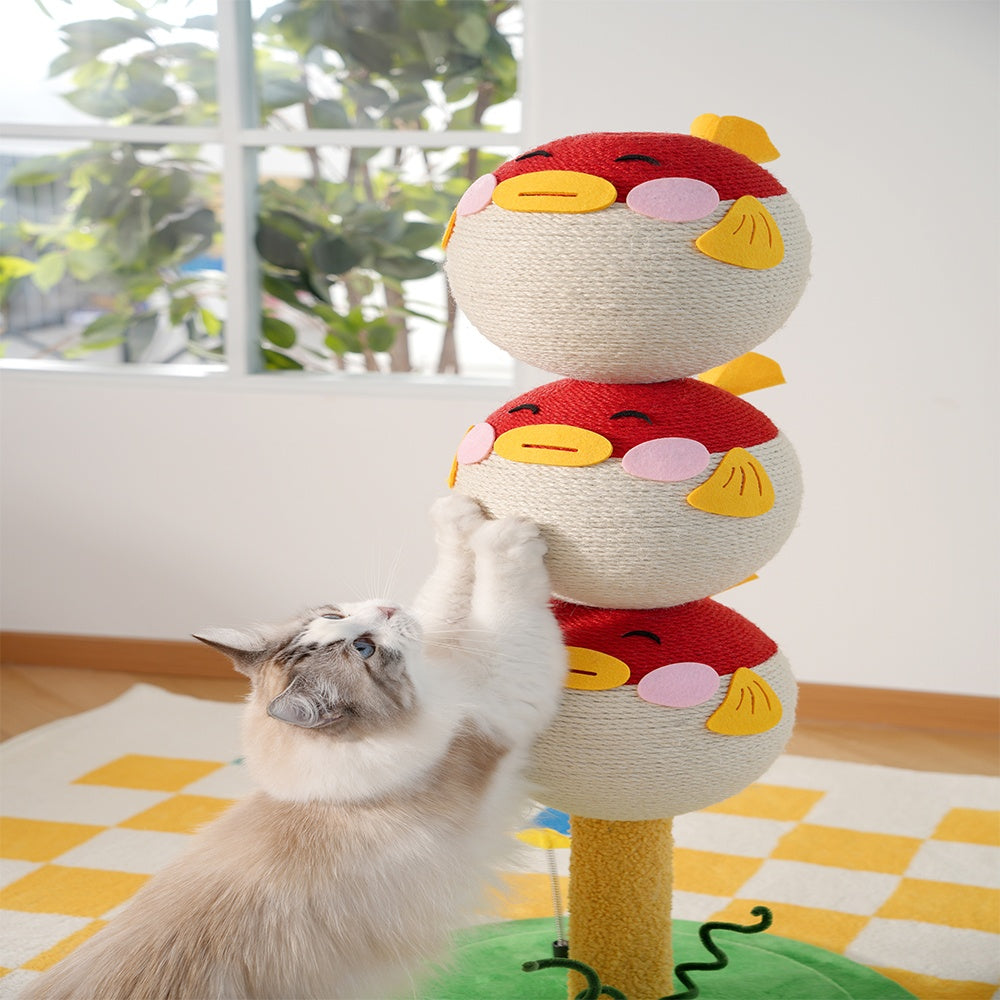 Cute Puffer Fish-shaped Cat Climbing Frame, Three-tier Climbing Tower With Base, Indoor Cat Scratching Post Climbing Frame With Vertical Claw Interactive Cat Toy, Suitable For Cats Of All Sizes