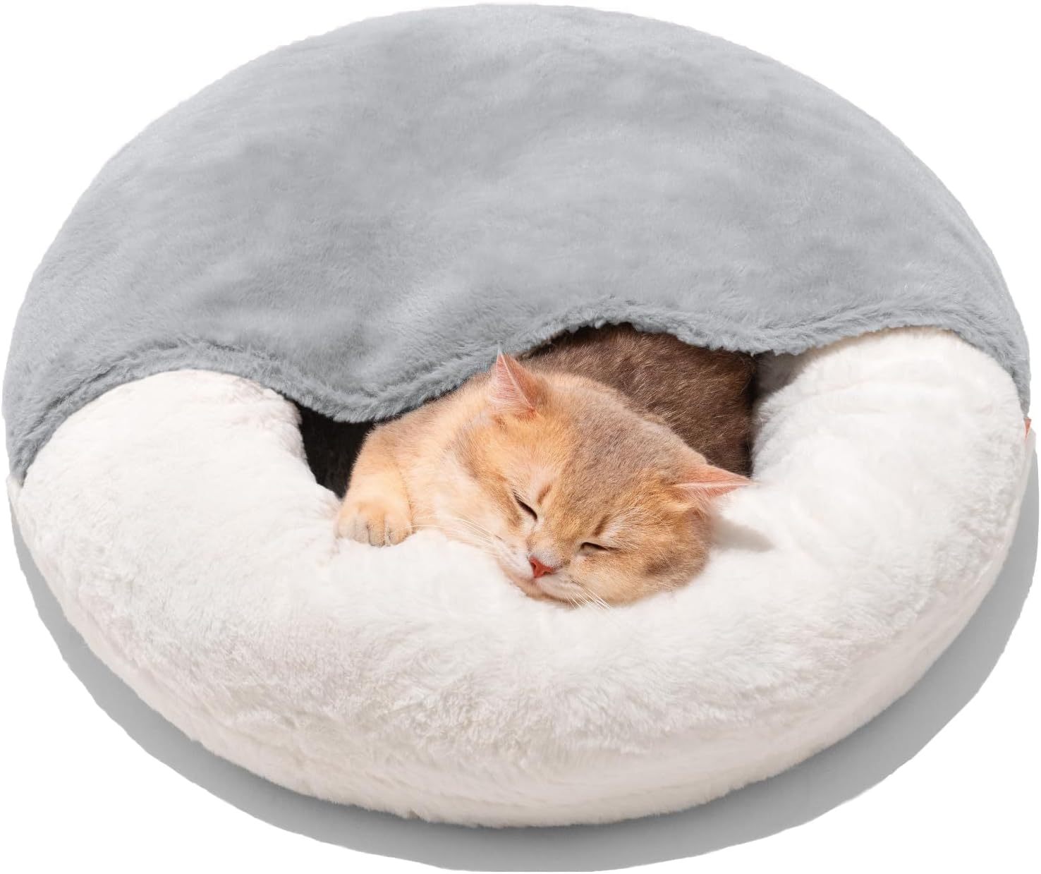 Enclosed Cat Bed Cave - Washable Pet Bed With Blanket & Non-Slip Base For Cats & Small Dogs 22'' X 22'', White