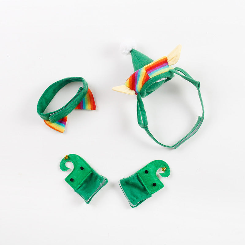 Pet Christmas Hat and 4-piece Green Foot Cover