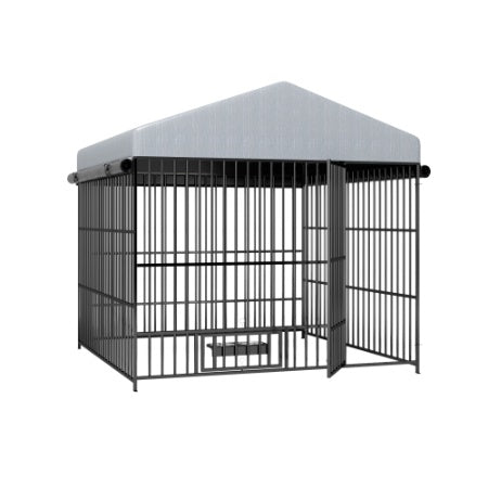 Large Dog Kennel Outdoor Pet Pens Dogs Run Enclosure Animal Hutch Metal Coop Fence With Roof Cover 6.6L X 6.6W X 6.4H
