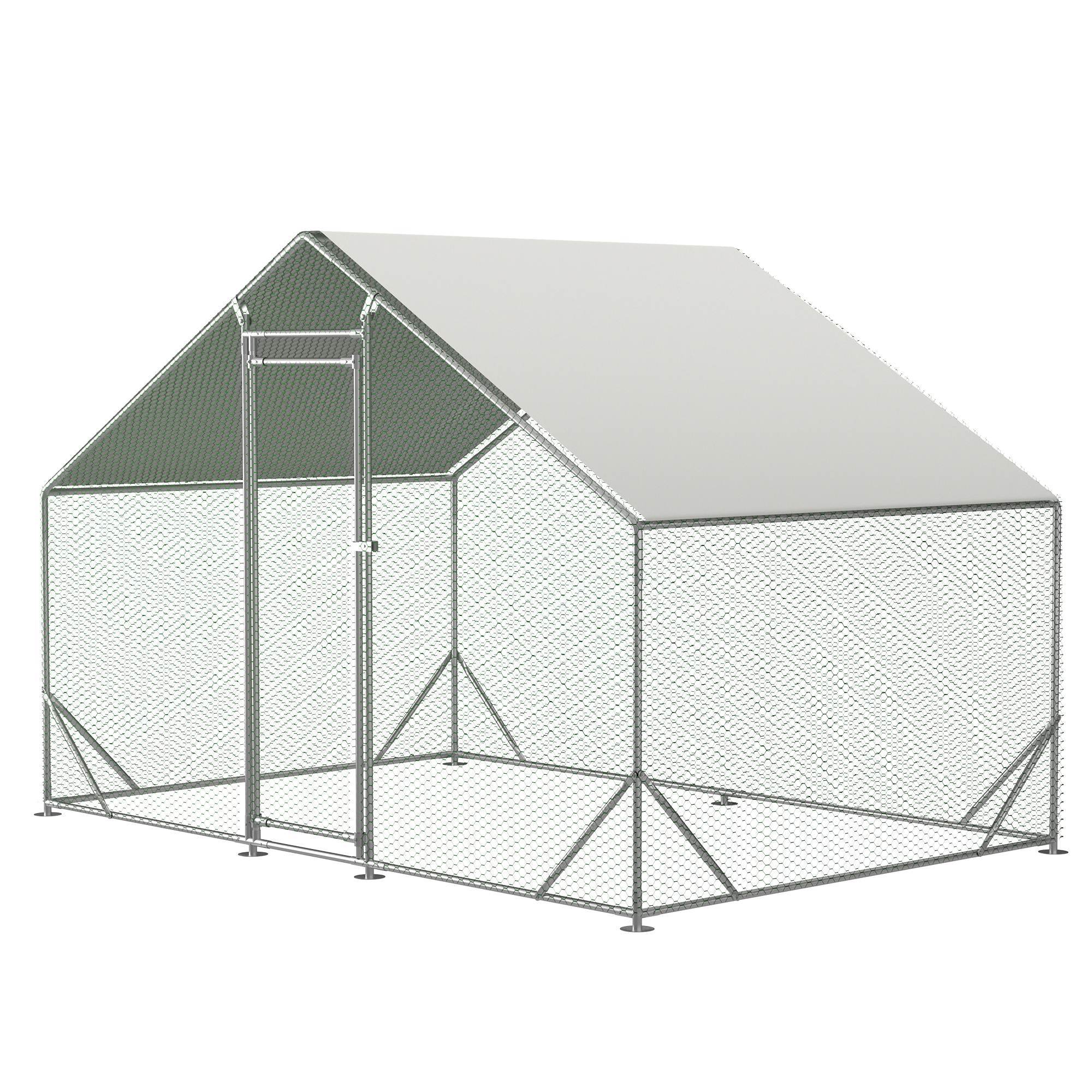Large Metal Chicken Coop, Walk-in Chicken Run, Galvanized Wire Poultry Chicken Hen Pen Cage, Rabbits Duck Cages With Waterproof And Anti-Ultraviolet Cover For Outside