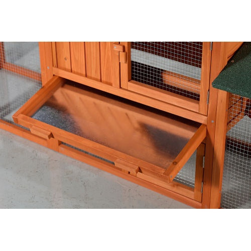 Large Wooden Rabbit Hutch, Outdoor Bunny Cage With Spacious Run, Waterproof Asphalt Roof, Pull-Out Tray And Ramp, Fir Wood Pet House For Rabbits, Chickens And Small Animals  Brown Green