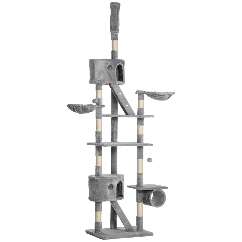 Floor Standing Cat Tree 94.5-10.25 Inch Height Adjustable Cat Climbing Tower, Apartment Hammock