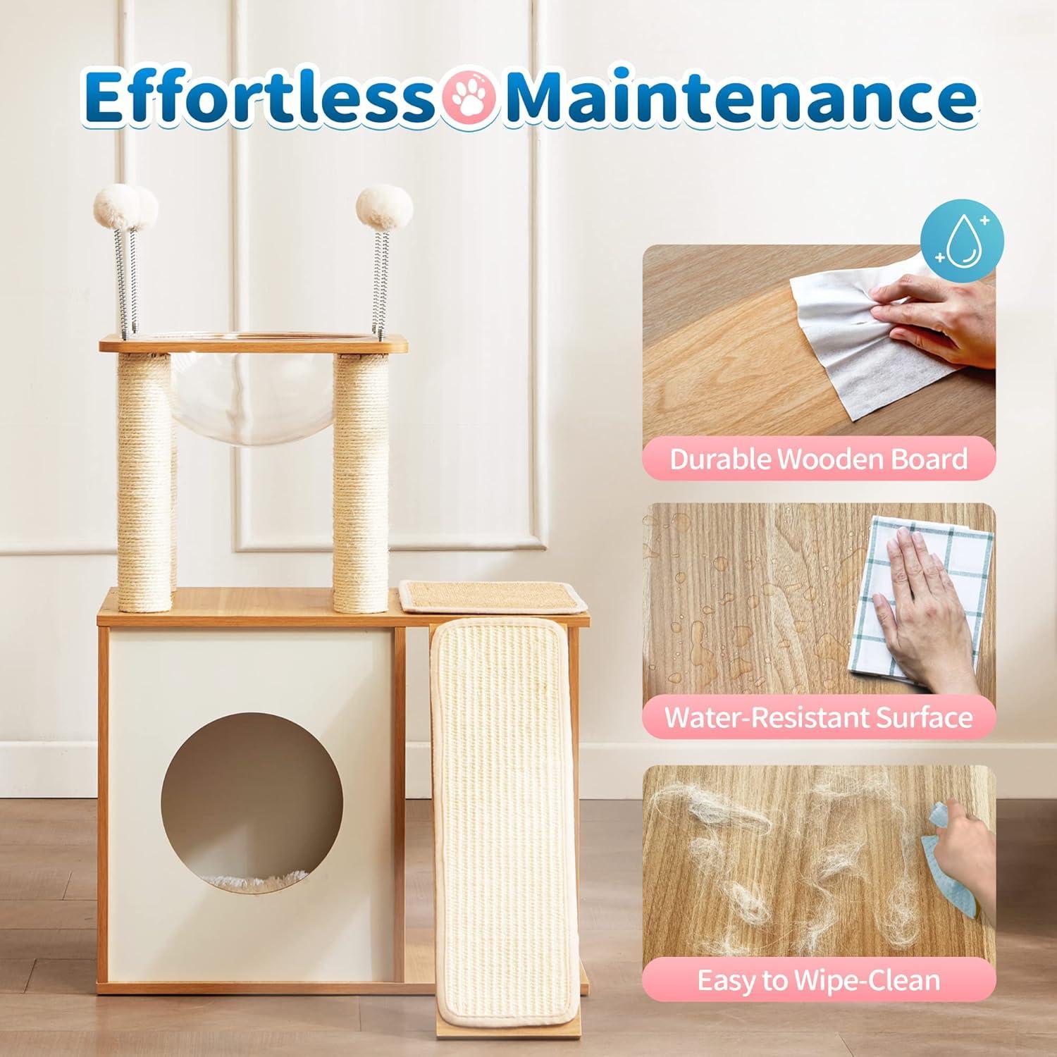 Indoor Wooden Cat Climbing Frame Cat Tower Cat House With Cat Scratching Board Ramp Suitable For Large Cats And Kittens