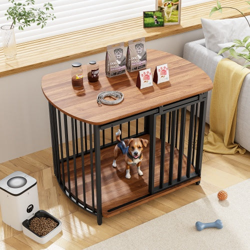 Furniture Style Dog Crate For Small And Medium Dogs, Wooden Cage Indoor Kennel Furniture, Modern Dog Crate End Table With Double-Doors