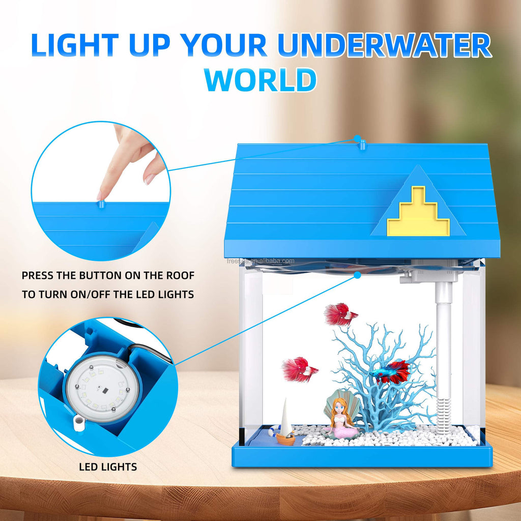 FREESEA 2-gallon Acrylic Fresh-keeping Fish Tank, Equipped With Filtration And Lighting, Suitable For Shrimp, Jellyfish, And Goldfish, Ideal For Children's Bedrooms.