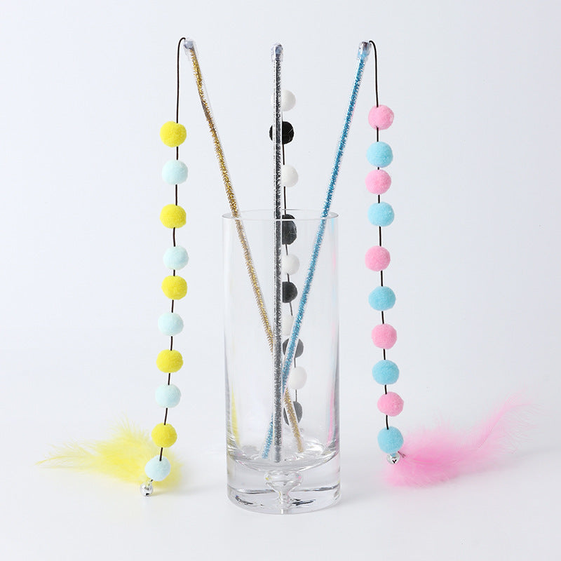 Cat Plush Toy String Wool Ball Feathers Toy