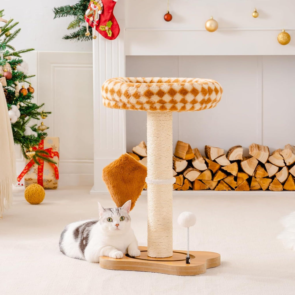 Cat Scratching Post With Bed - Small Cat Tower With Sisal Scratchier, Removable Perch & Ball Track Toys For Indoor Cats Brown, Medium
