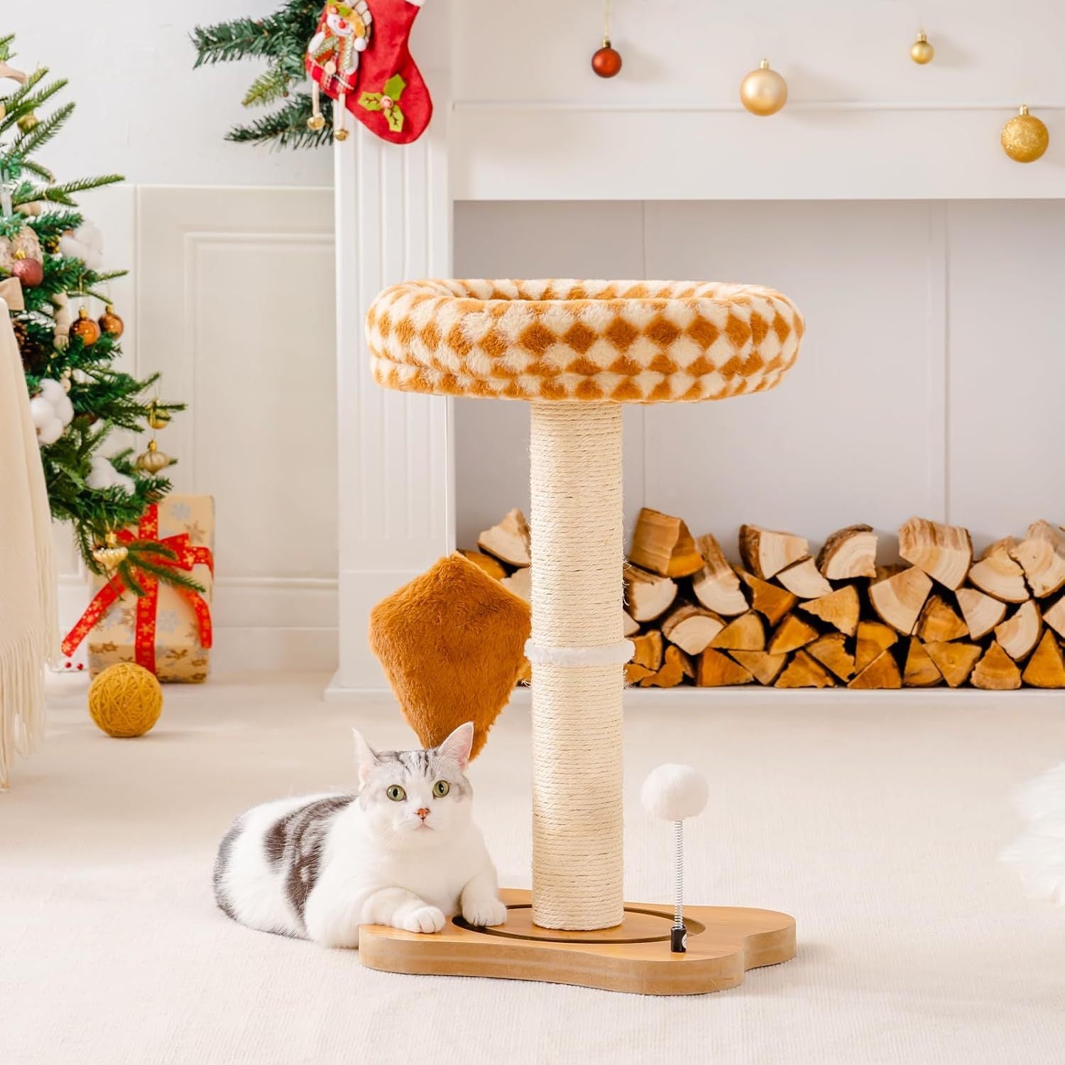 Cat Scratching Post With Bed - Small Cat Tower With Sisal Scratchier, Removable Perch & Ball Track Toys For Indoor Cats Brown, Medium