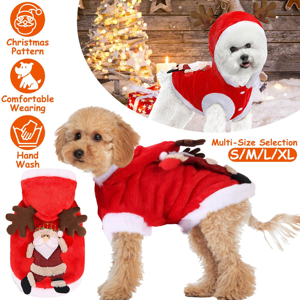 Pet Christmas Clothes Santa Claus Reindeer Antlers Costume Winter Outfit New Year Coat For Small Medium Dogs Cats